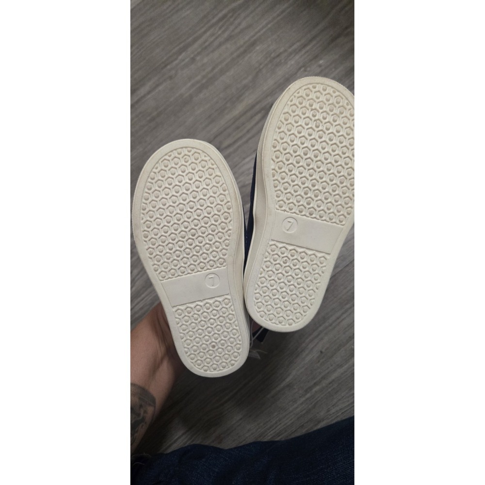 Kids Navy Blue Slip On Sneakers Canvas Casual Shoes White Sole Boys Girls - Picture 5 of 5